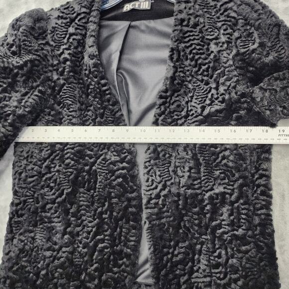 Vintage Act III Faux Fur Jacket Womens 10 Black Curly Parisian Lamb Open Front - Picture 7 of 8